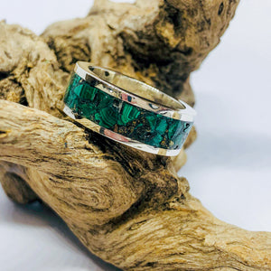 Malachite and Pyrite Dust Inlay Ring